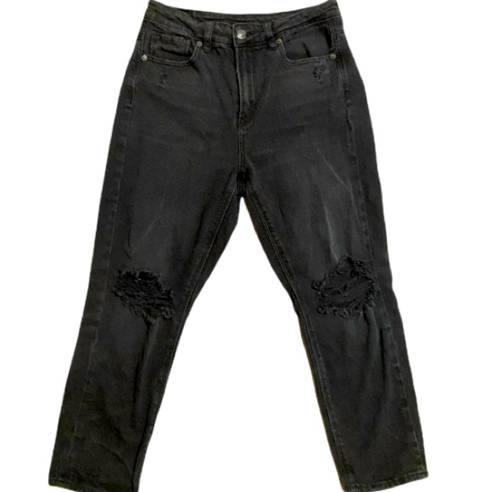 American Eagle Black Ripped Mom Jeans 4 XShort